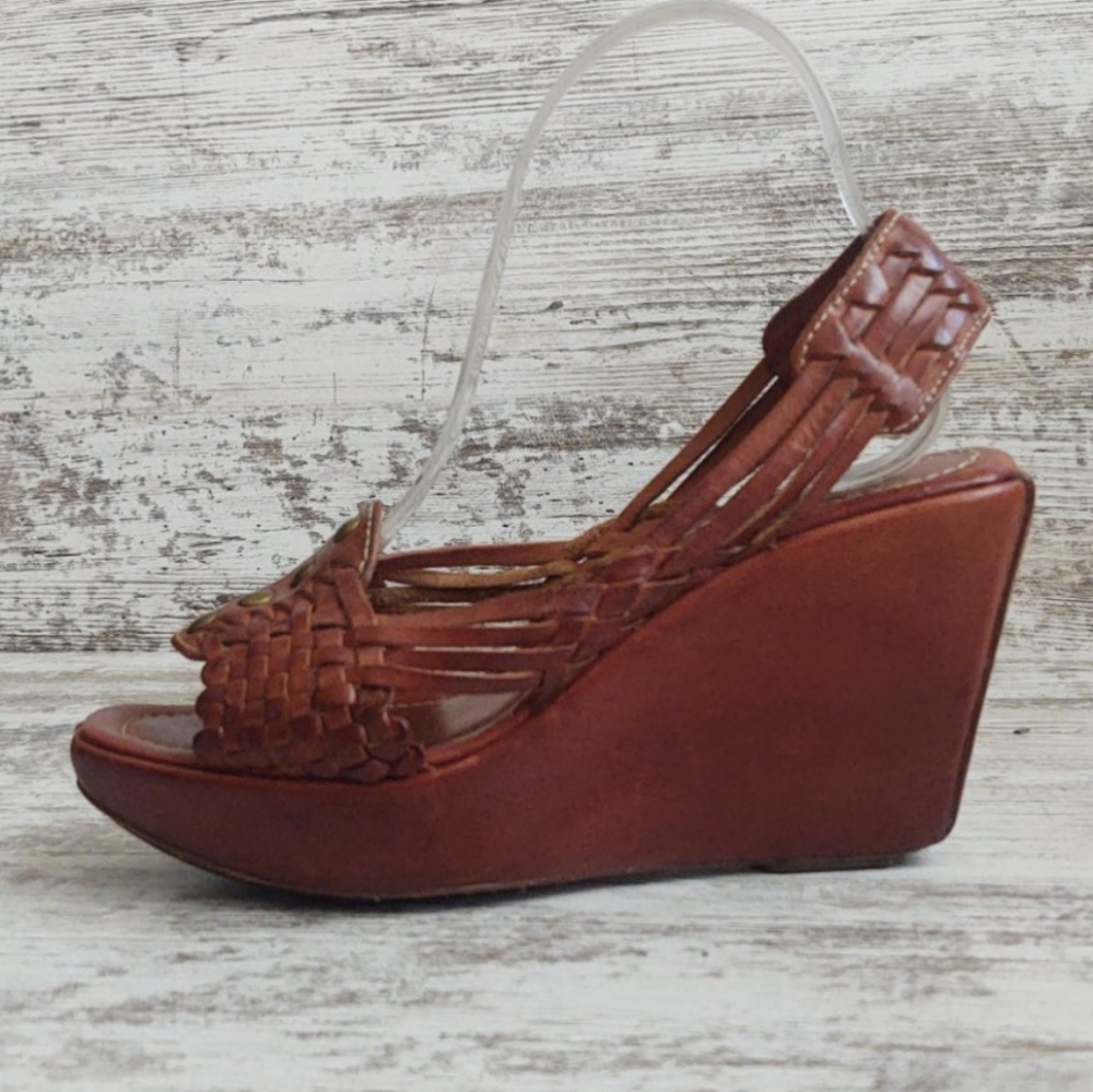 ⚀Frye Woven Leather Huarache Wedge Sanda